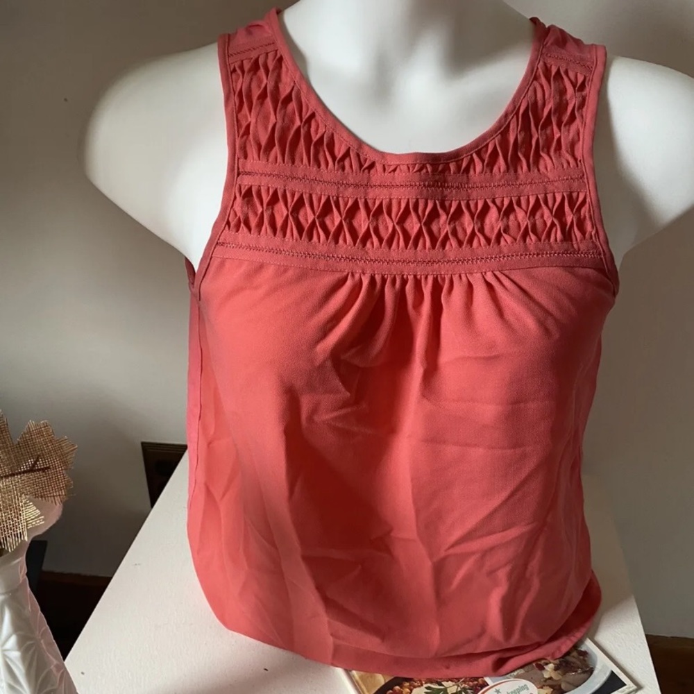 elle tank pleated salmon XS women tank soft chiffon casual